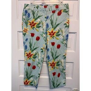 New York & Company Stretch Floral Crop Pants Women's Size 6 Multicolor